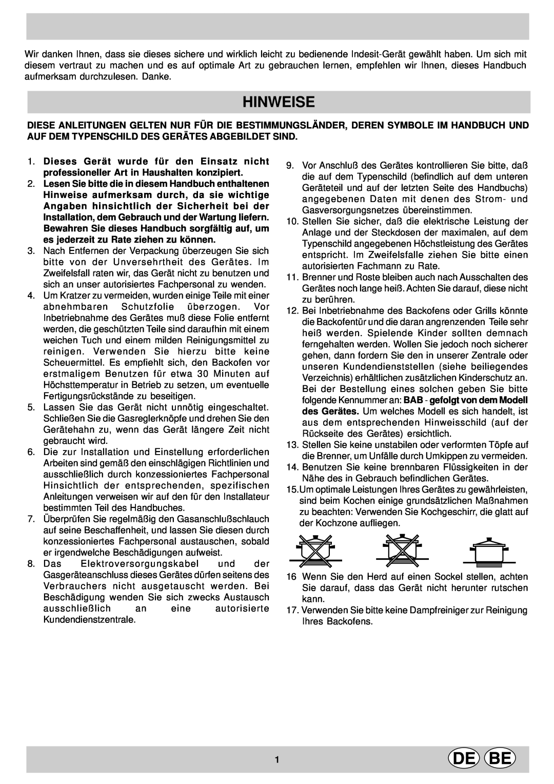 Indesit KP9507EB manual Hinweise 