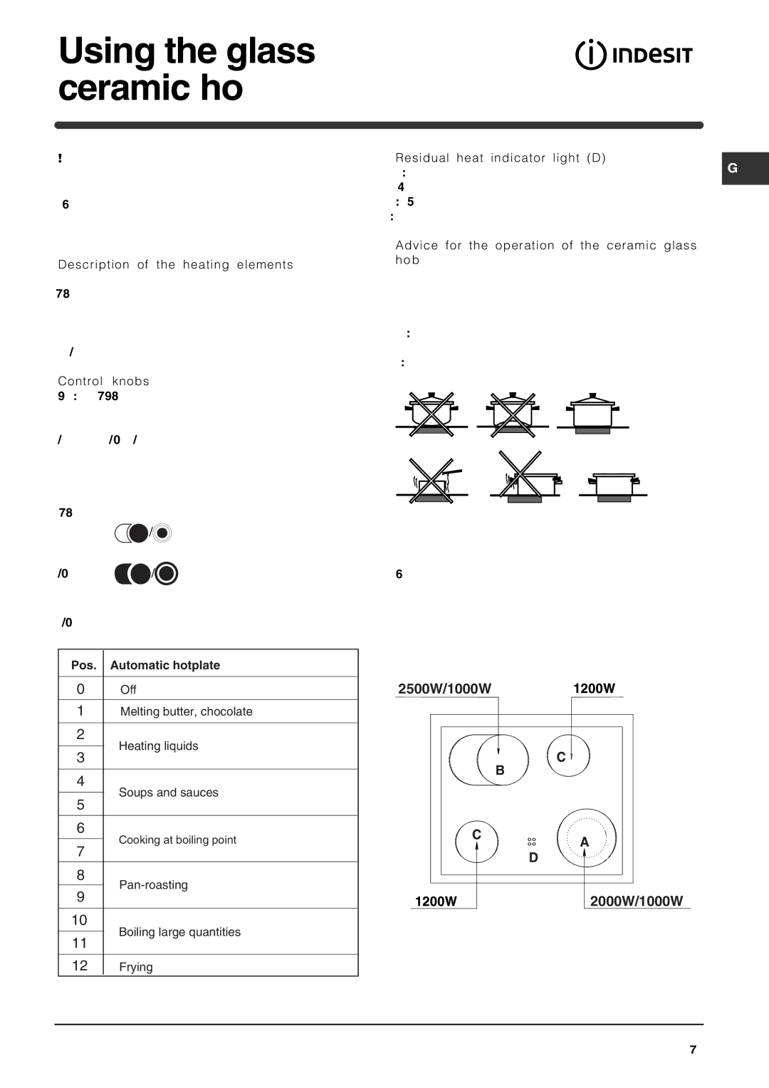 Indesit KP9508CXG manual Using the glass ceramic hob, Pos Automatic hotplate 