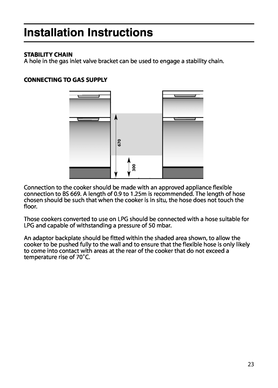 Indesit KT6G2W, KT6G2M manual Stability Chain, Connecting To Gas Supply, Installation Instructions 
