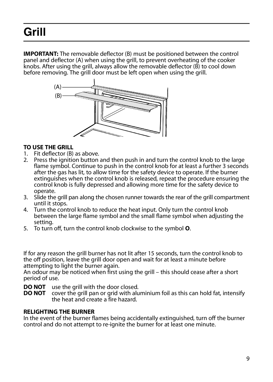 Indesit KT6G2MIR, KT6G2WIR manual To USE the Grill, Relighting the Burner 