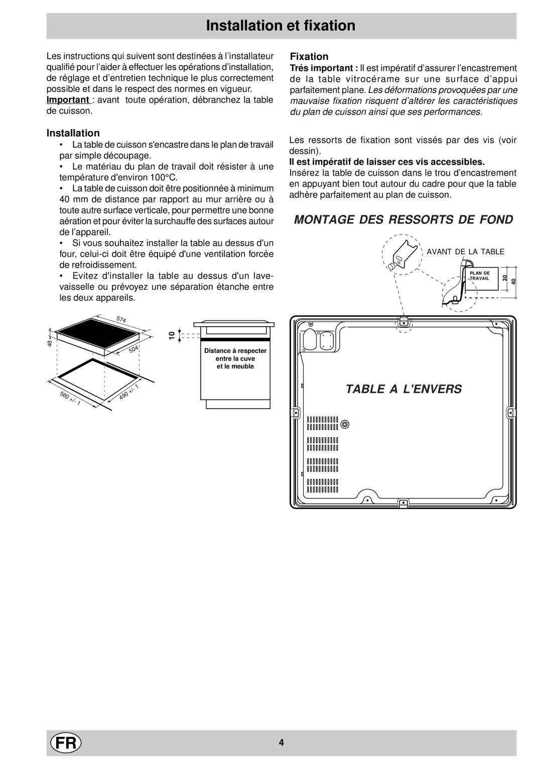 Indesit mk 64 r manual Installation et fixation, Fixation 