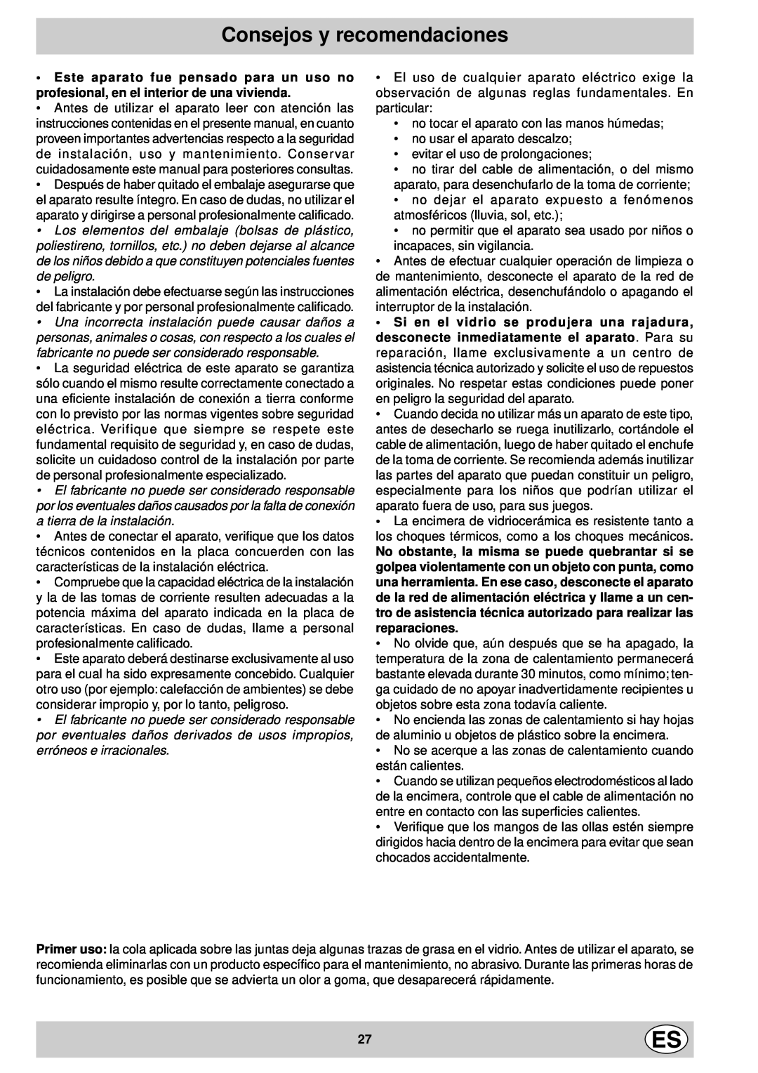 Indesit mk 64 r manual Consejos y recomendaciones 