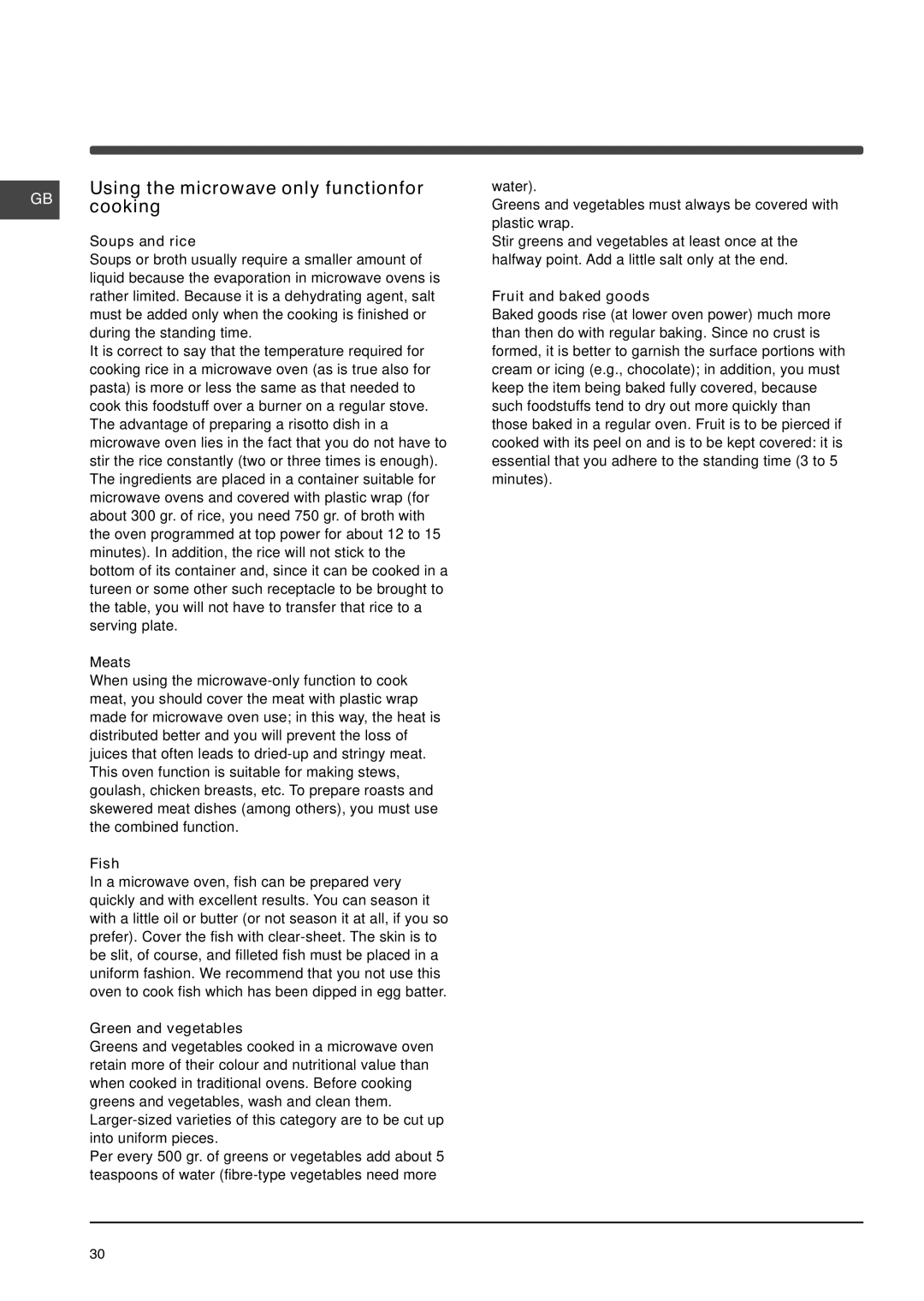 Indesit MWI 14IX manual Using the microwave only functionfor GB cooking 