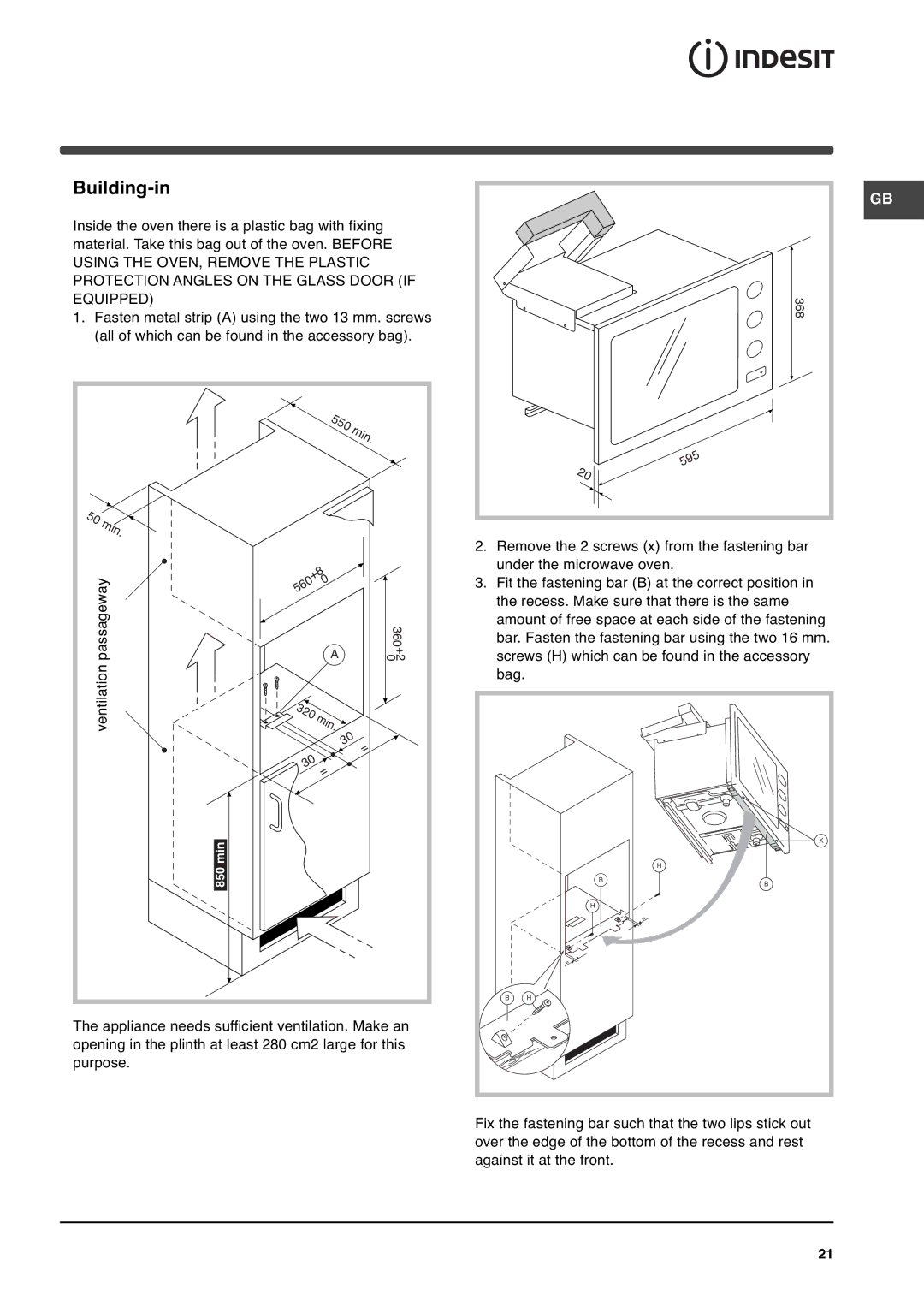 Indesit MWI 14IX manual Building-in, 320 