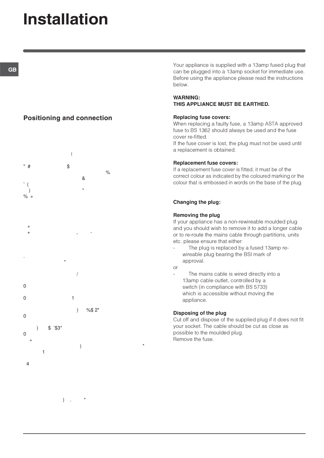 Indesit NBAA 33 NF NX D manual Installation, Positioning and connection, Levelling, Electrical connections 