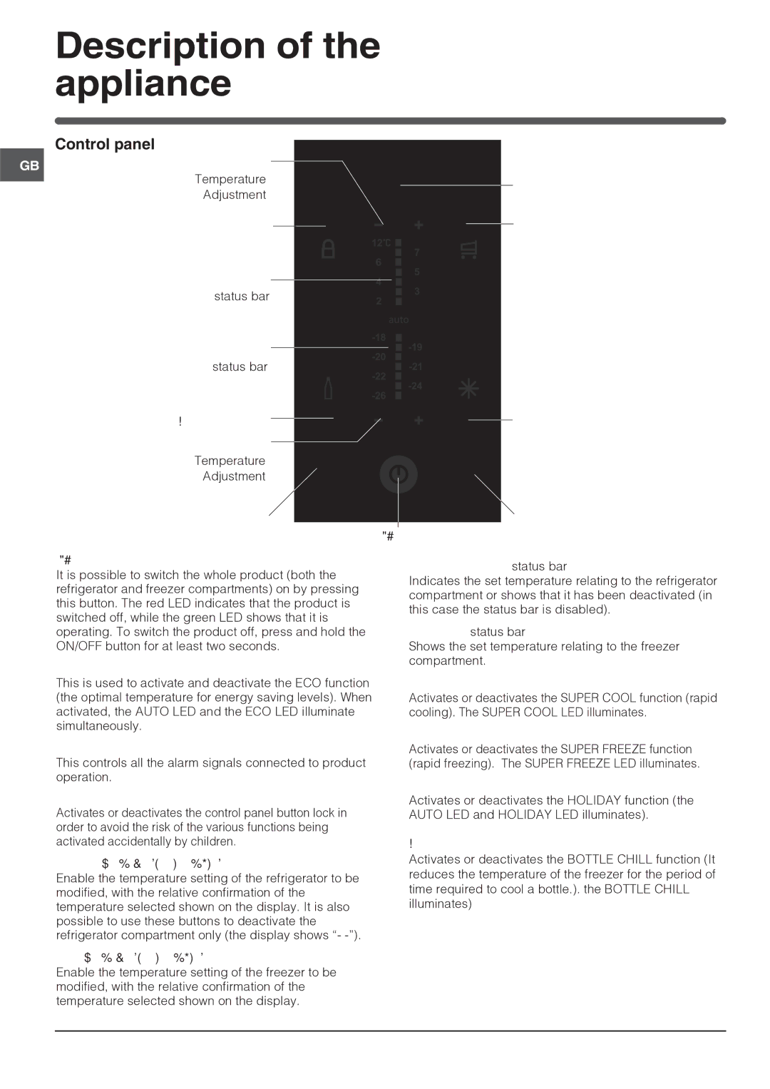 Indesit NBAA 33 NF NX D manual Description of the appliance, Control panel 