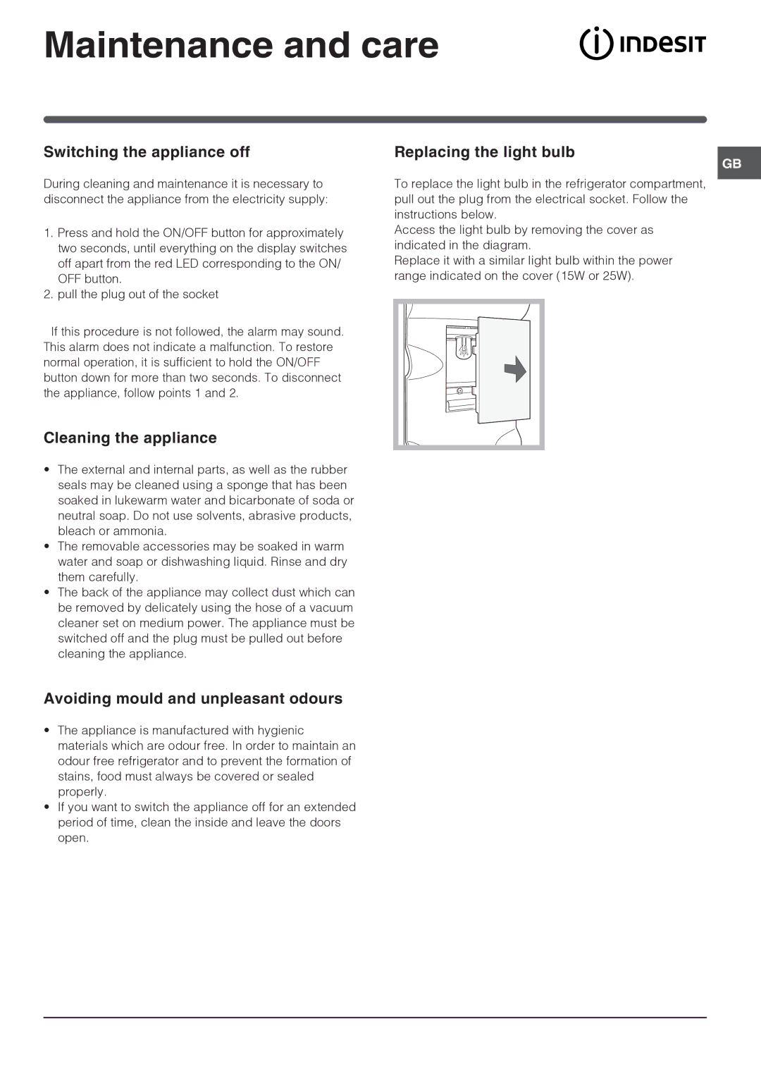 Indesit NBAA 33 NF NX D manual Maintenance and care, Switching the appliance off, Cleaning the appliance 