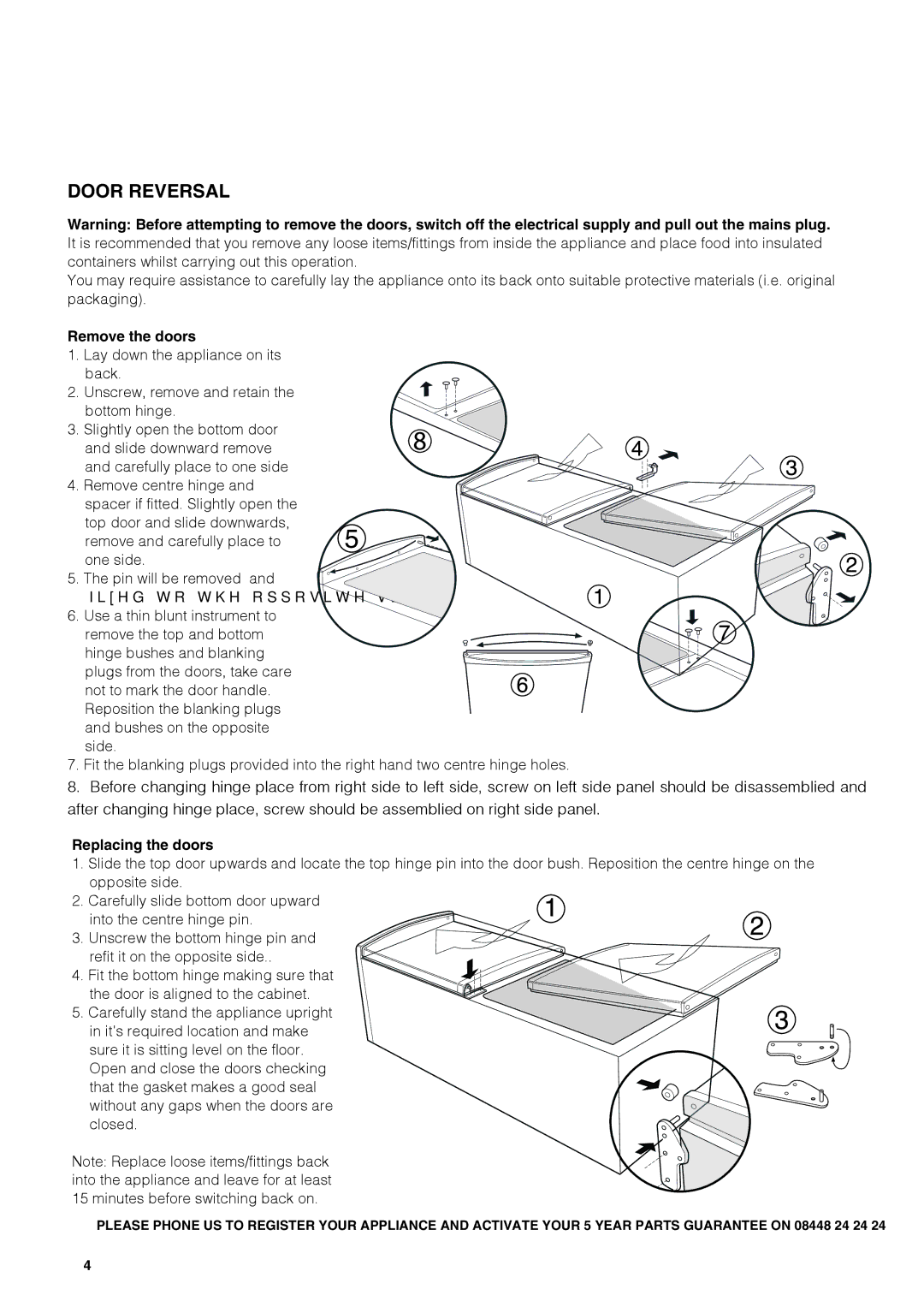 Indesit NCAA 55 XX (UK), CA 55 XX (UK) manual Remove the doors, Replacing the doors 