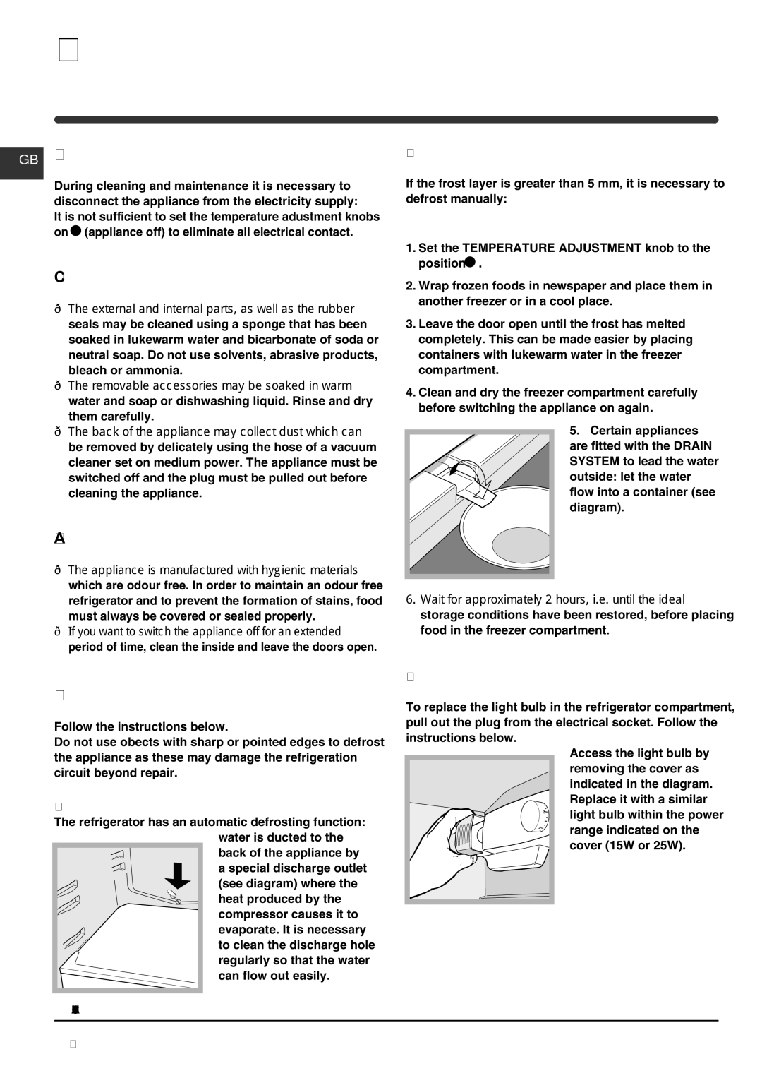 Indesit CA 55 XX (UK), NCAA 55 XX (UK) manual Maintenance and care, GB Switching the appliance off, Cleaning the appliance 