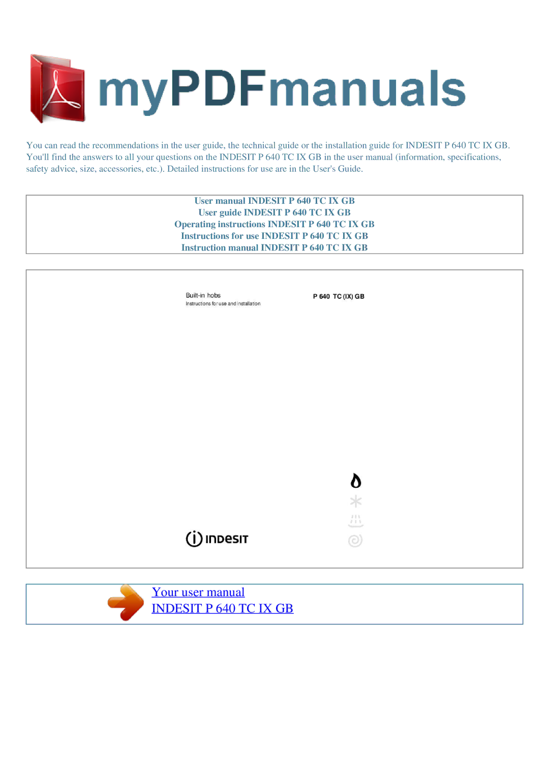 Indesit user manual Indesit P 640 TC IX GB 