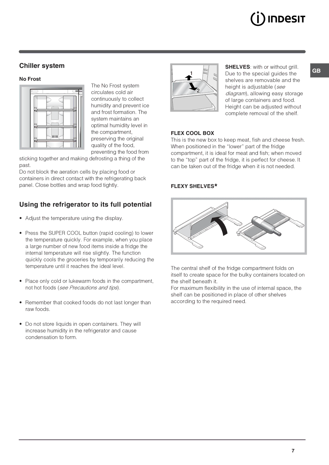 Indesit PBAA 34 NF D (UK) operating instructions Chiller system, Using the refrigerator to its full potential, No Frost 