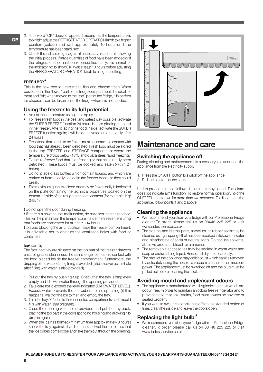 Indesit PBAAXXXX, PBAXXXX, PBAAAXXXX manual Maintenance and care 