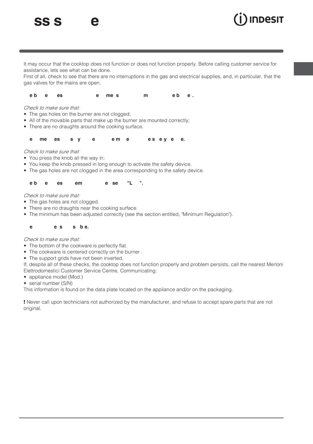 Indesit PI 640 A GB manual Assistance 