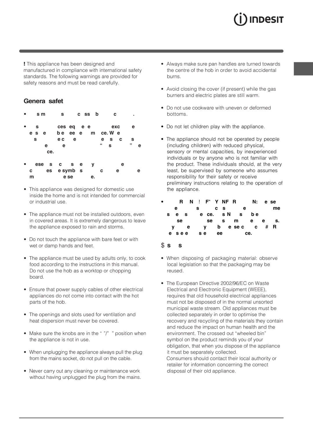 Indesit PI 640 A GB manual Precautions and tips, General safety, Disposal 