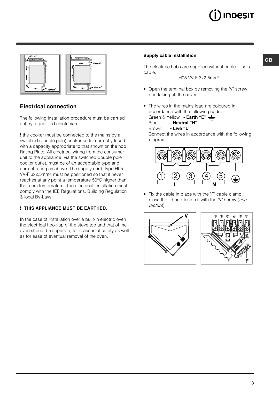 Indesit PI604GB operating instructions Electrical connection, This Appliance Must be Earthed 