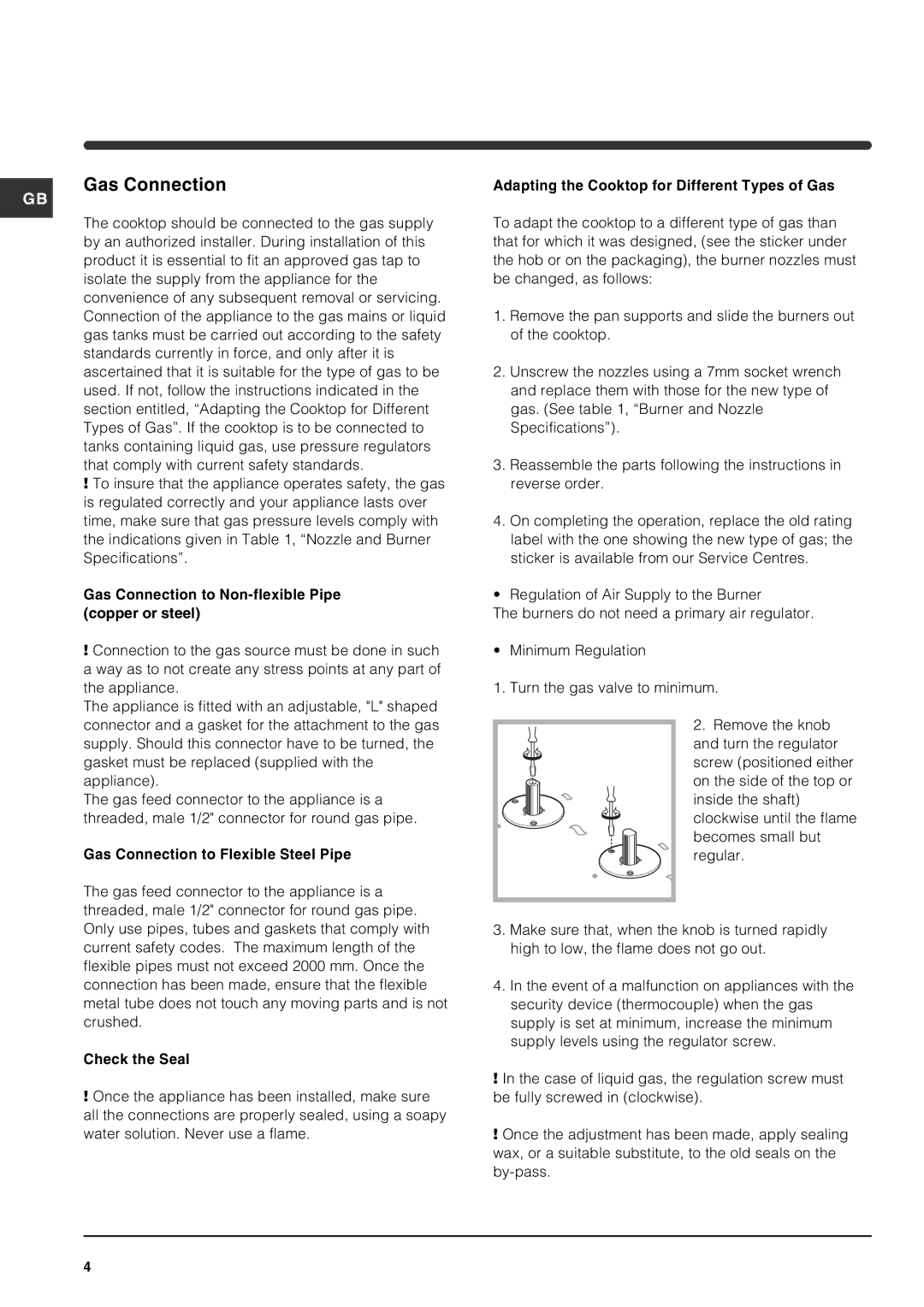 Indesit PI640 TC GB manual Gas Connection 