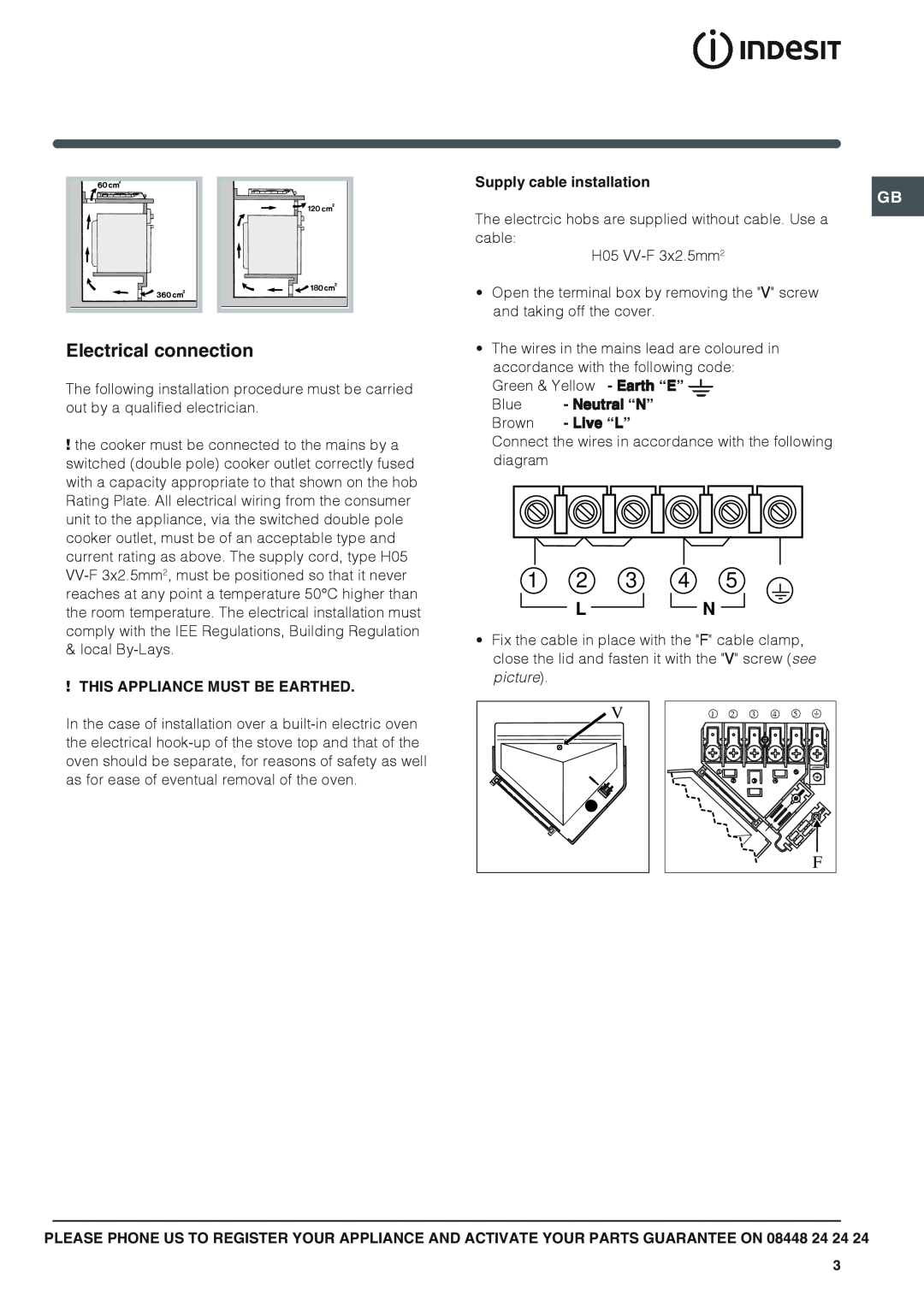 Indesit PIM 604GB manual Electrical connection 