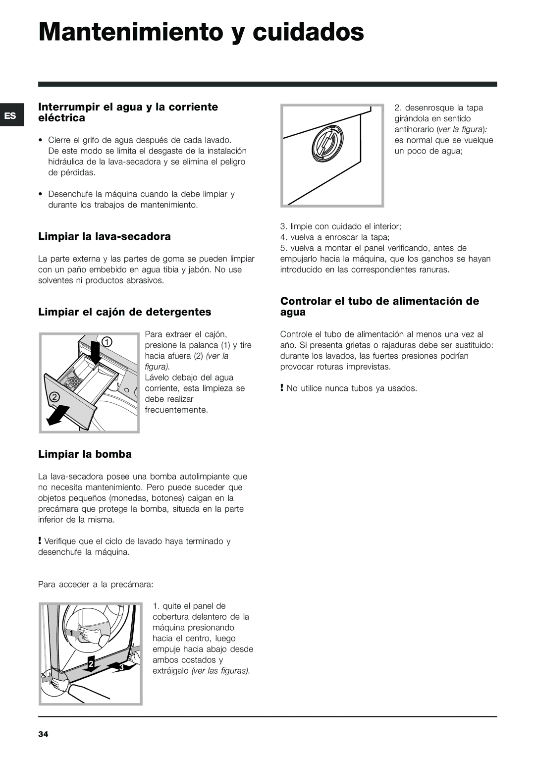 Indesit PWDE 7125 W manual Mantenimiento y cuidados 