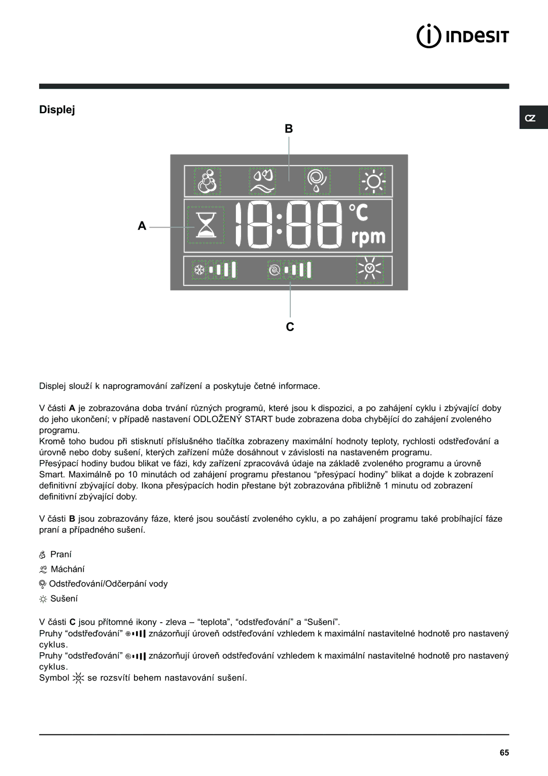 Indesit PWDE 7125 W manual Displej 