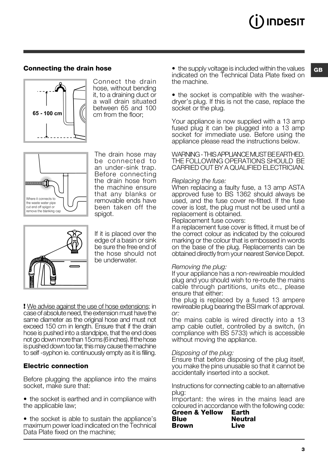 Indesit PWDE 8147 S instruction manual Replacing the fuse 