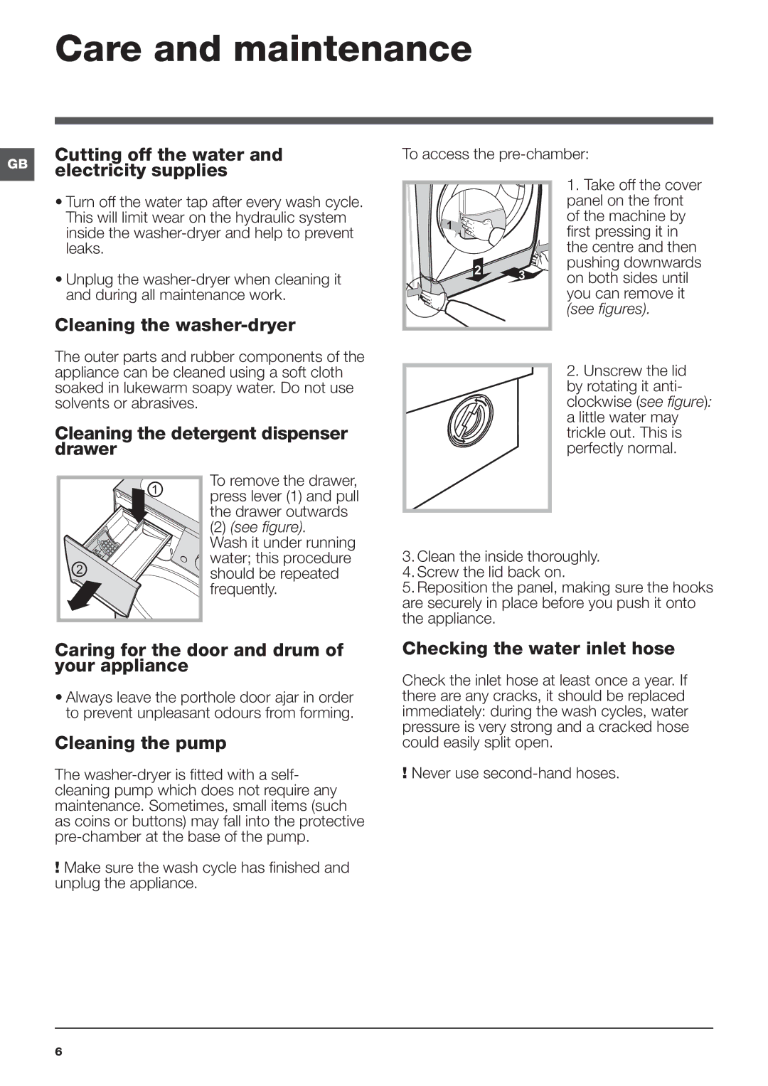 Indesit PWDE 8147 S instruction manual Care and maintenance 