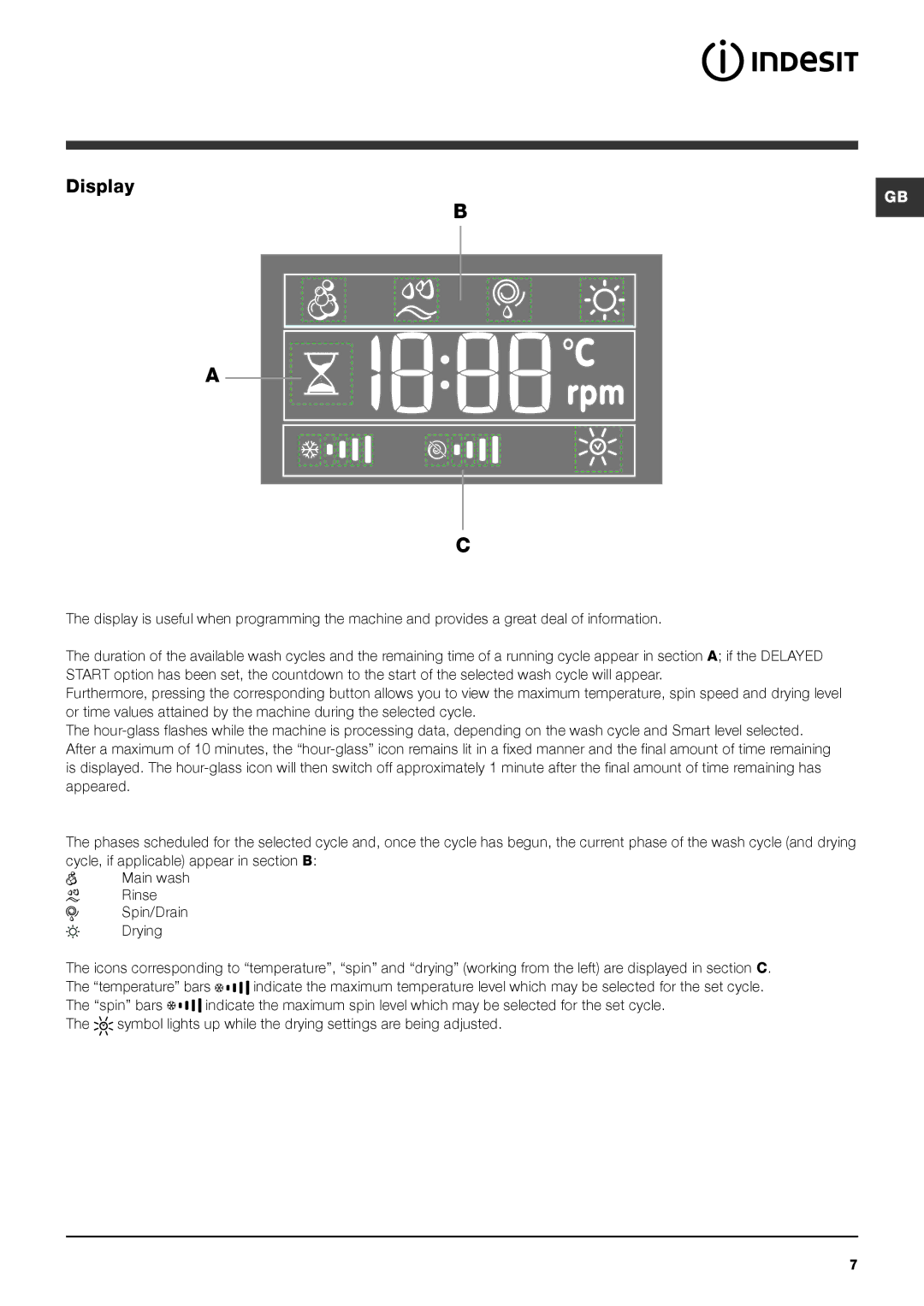 Indesit PWDE 8148 S instruction manual Display 