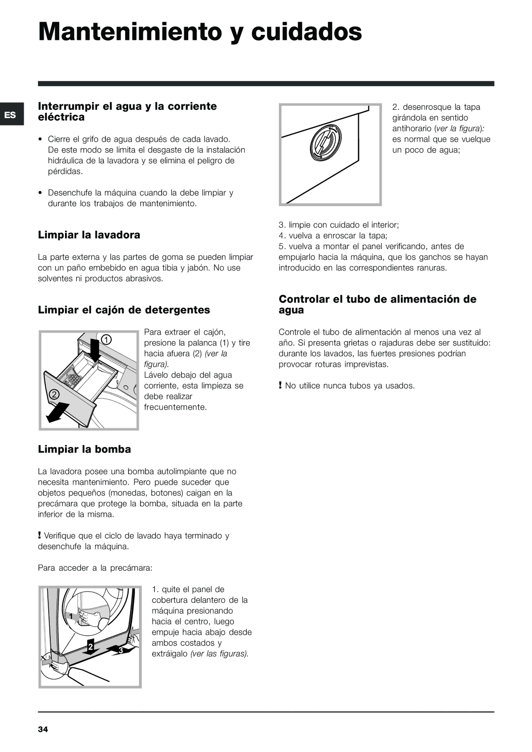 Indesit PWE 8128 W manual Mantenimiento y cuidados 