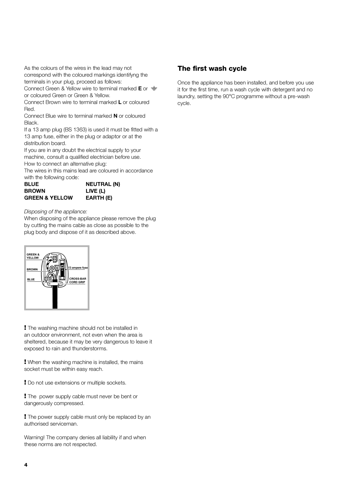 Indesit PWE 8148 W manual First wash cycle 