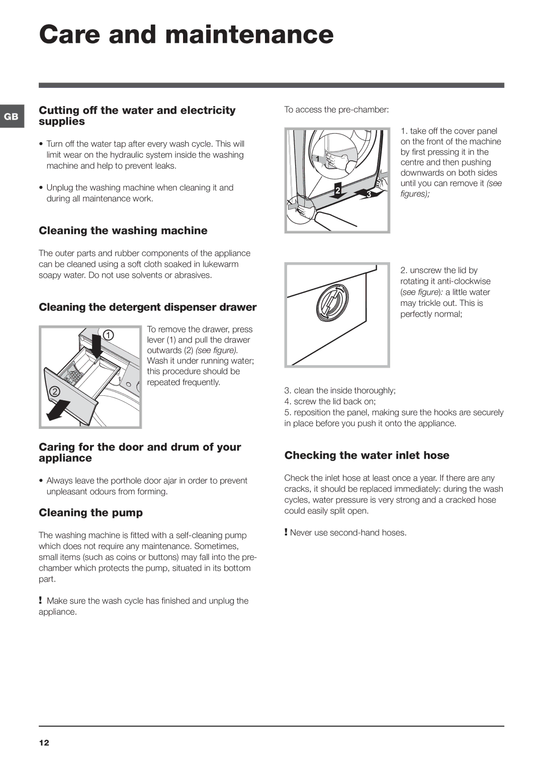 Indesit PWE 91272 W manual Care and maintenance 