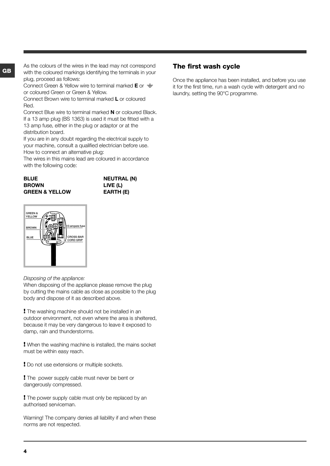 Indesit PWE 91272 W manual First wash cycle, Disposing of the appliance 