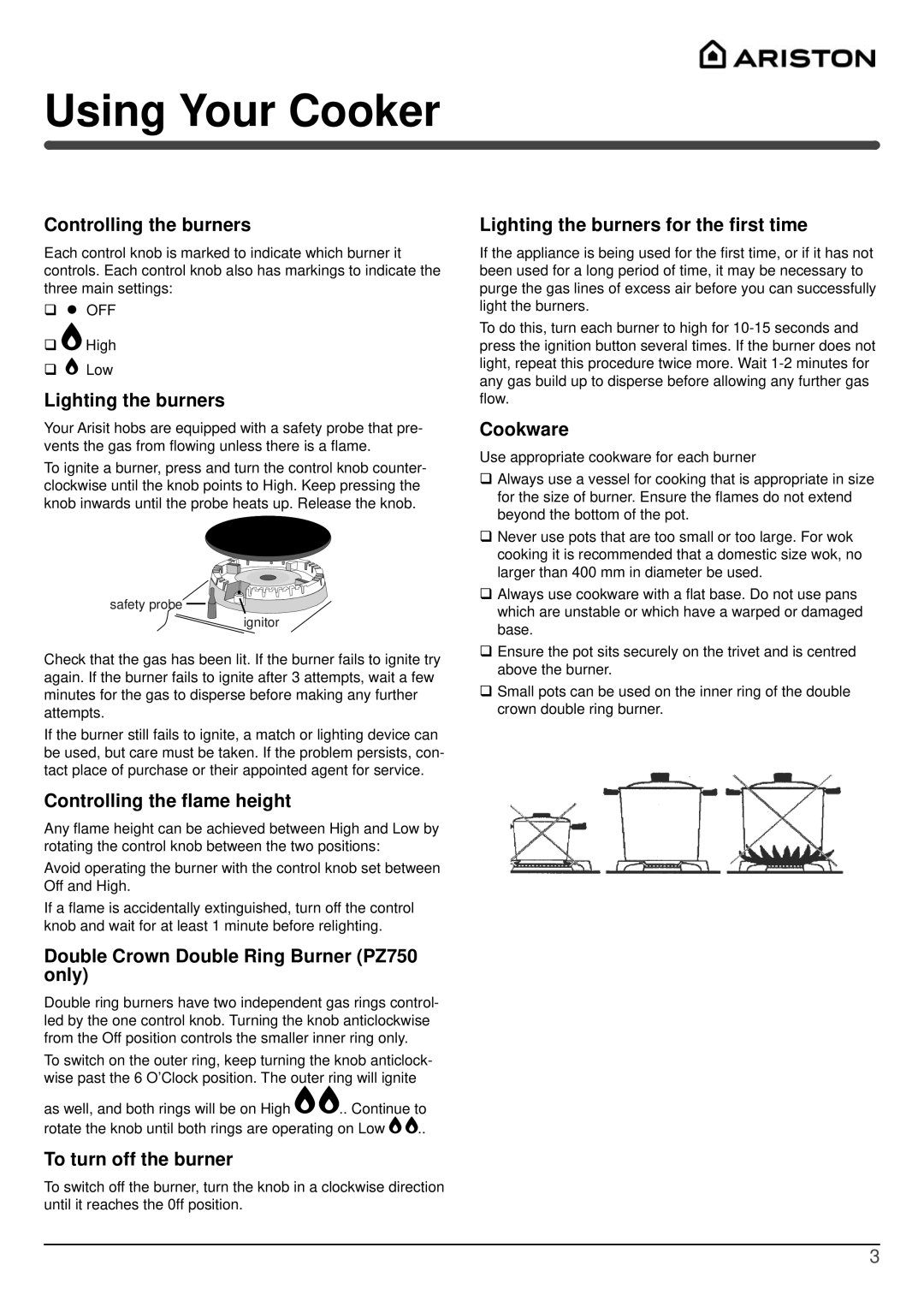 Indesit PZ 750R GH NG, PZ 640T GH NG installation instructions Using Your Cooker 