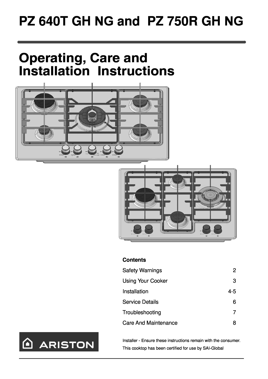 Indesit installation instructions PZ 640T GH NG and PZ 750R GH NG, Contents, Safety Warnings, Using Your Cooker 