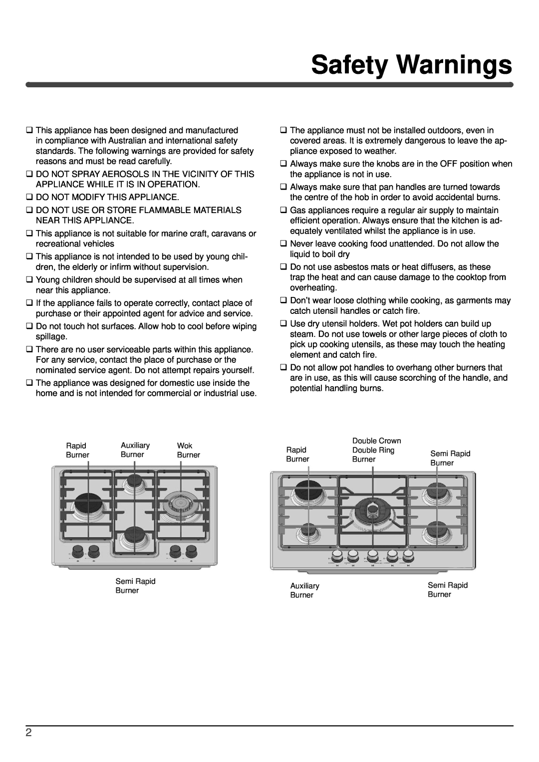 Indesit PZ 640T GH NG, PZ 750R GH NG installation instructions Safety Warnings 