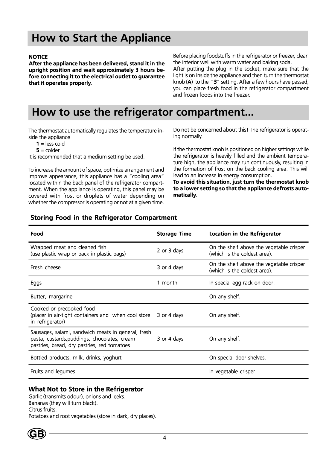 Indesit R 24 - R 24 S manual How to Start the Appliance, How to use the refrigerator compartment 