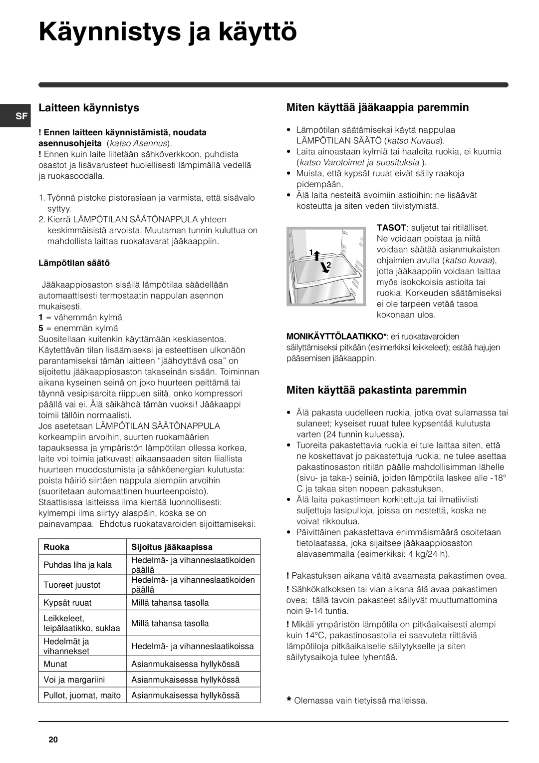 Indesit RA 24 L Käynnistys ja käyttö, Laitteen käynnistys, Miten käyttää jääkaappia paremmin, Lämpötilan säätö 