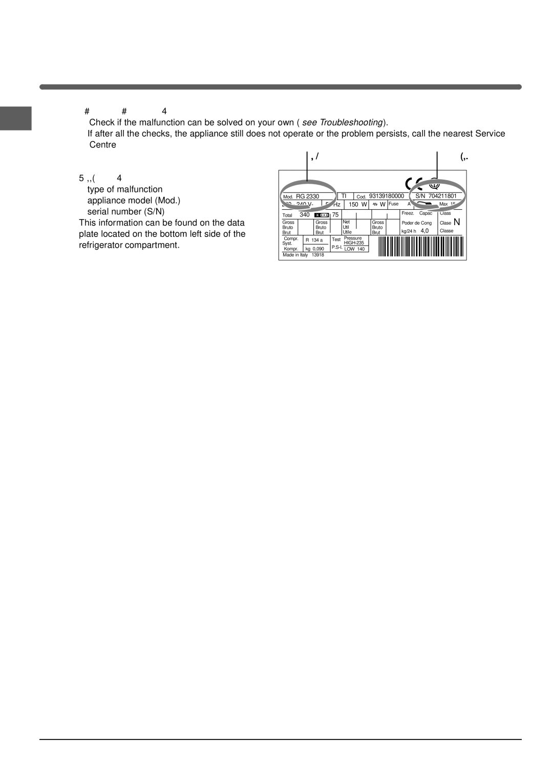 Indesit RA 24I S manual Assistance, Communicating, Model 