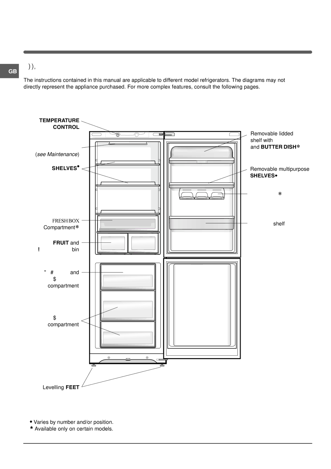 Indesit RF175BP operating instructions Description of the appliance, Overall view, Vegetable bin, Freezer, Bottle shelf 