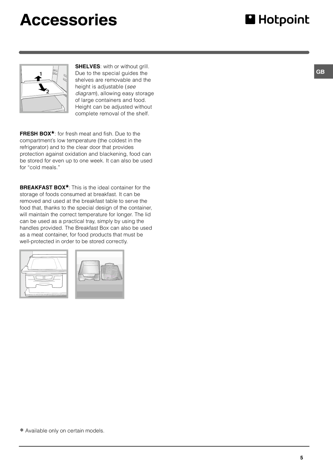 Indesit RF175BP operating instructions Accessories 