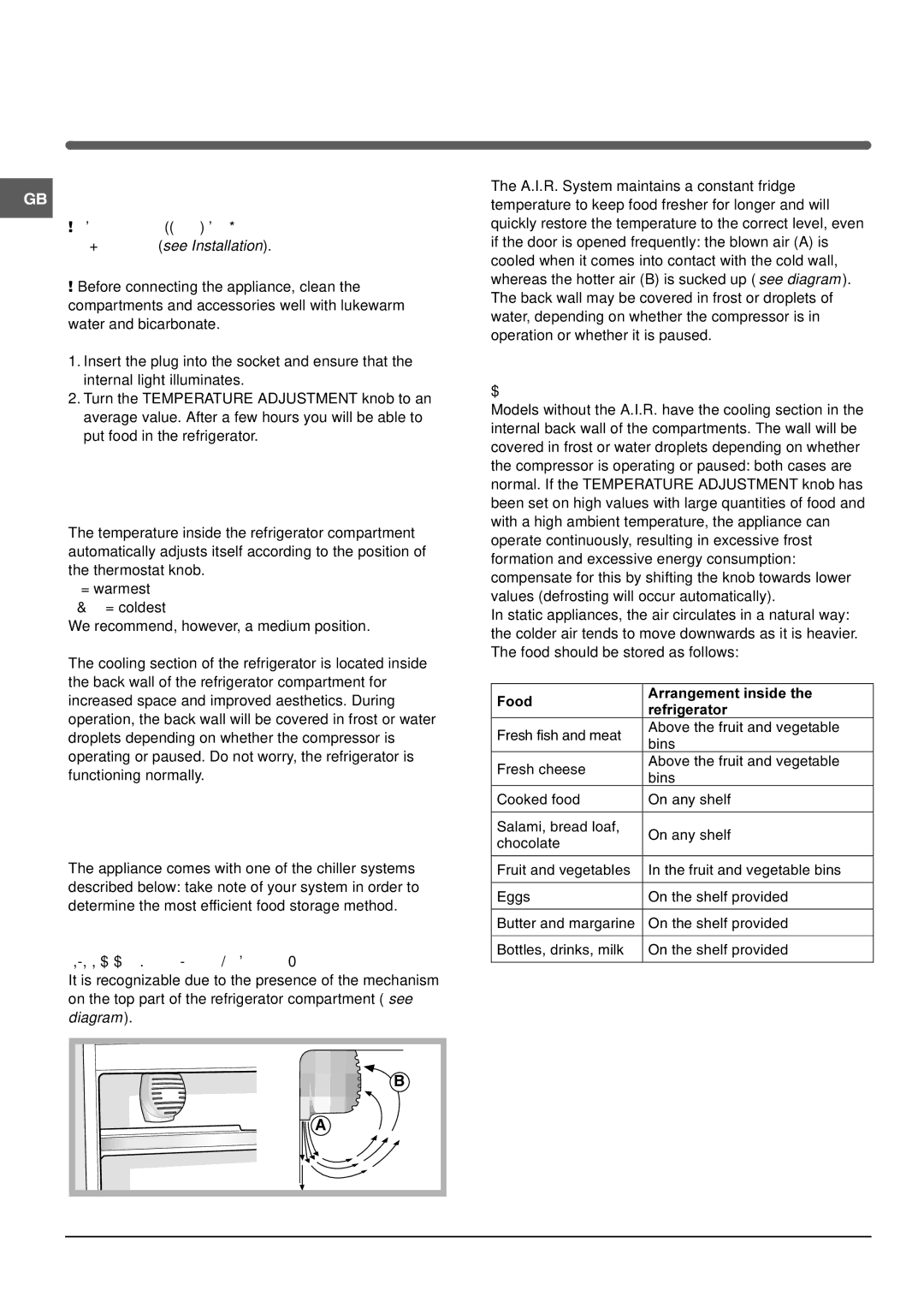 Indesit RF175BP operating instructions Start-up and use, Starting the appliance, Setting the temperature, Chiller system 