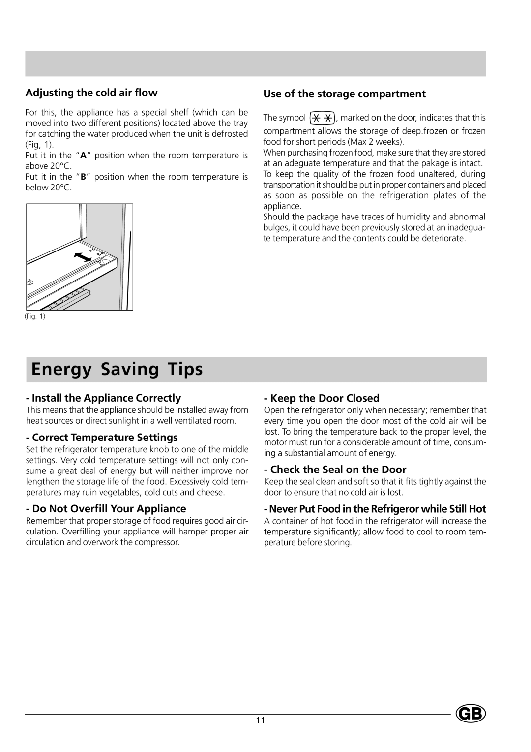 Indesit RG1142 manual Energy Saving Tips 