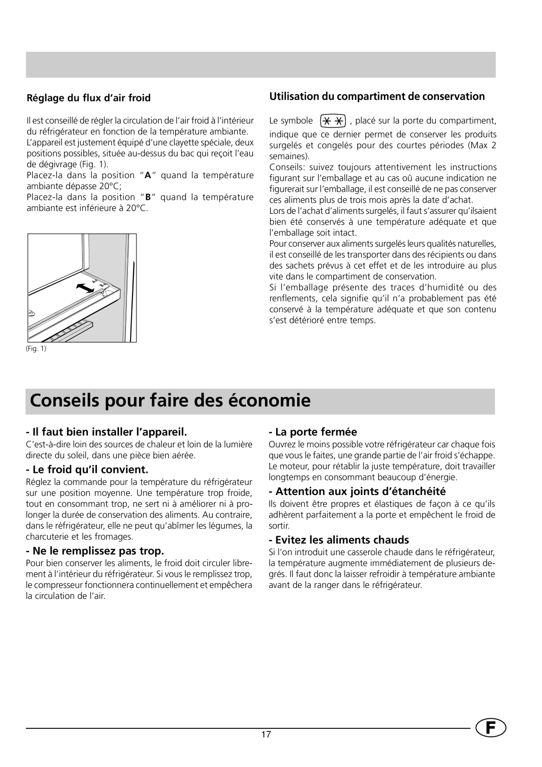 Indesit RG1142 manual Conseils pour faire des économie 