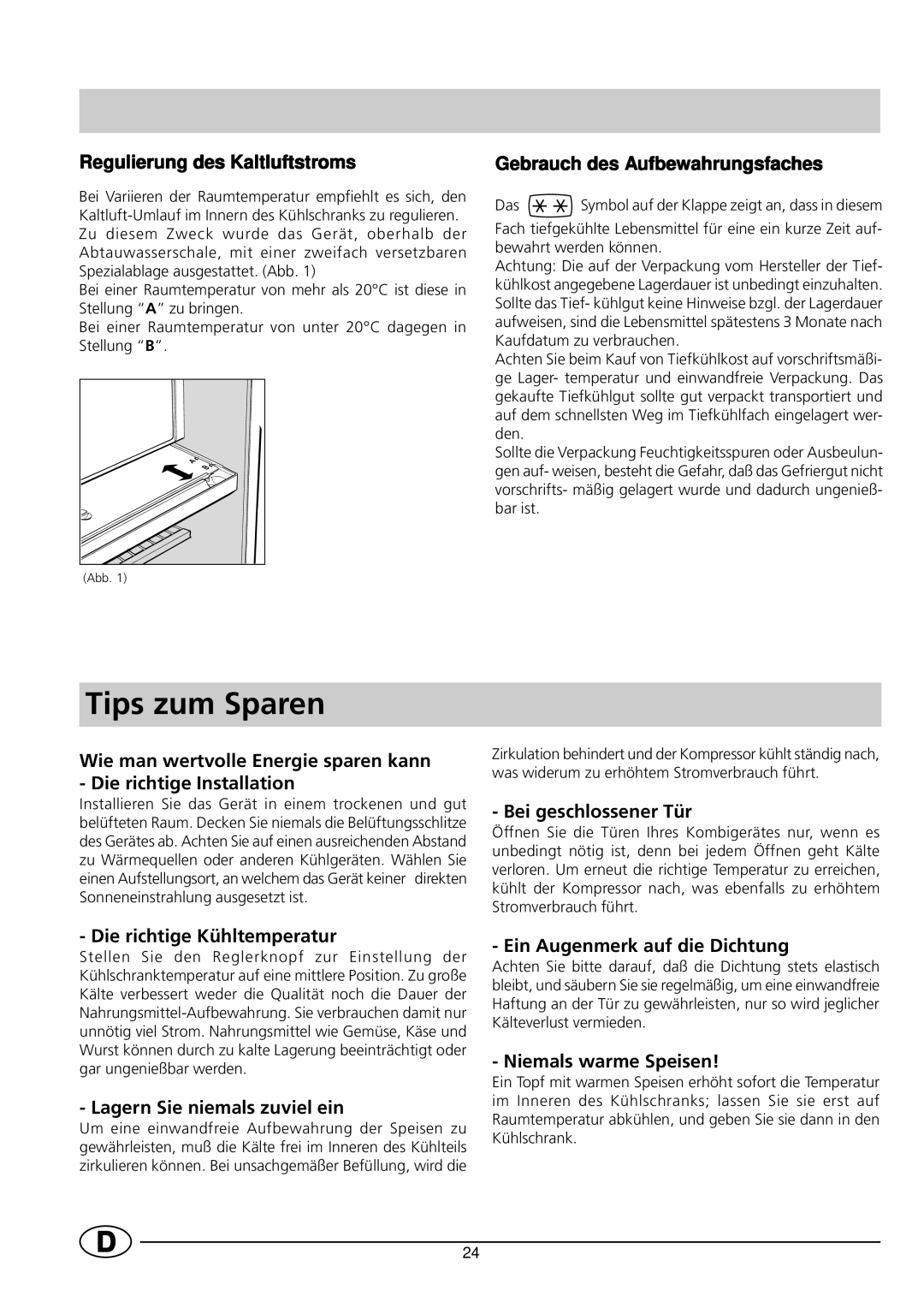 Indesit RG1142 manual Tips zum Sparen 