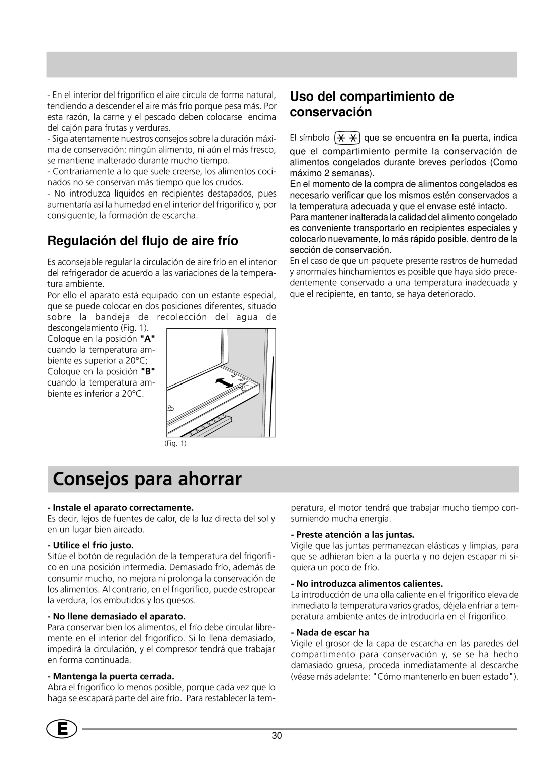 Indesit RG1142 manual Consejos para ahorrar 