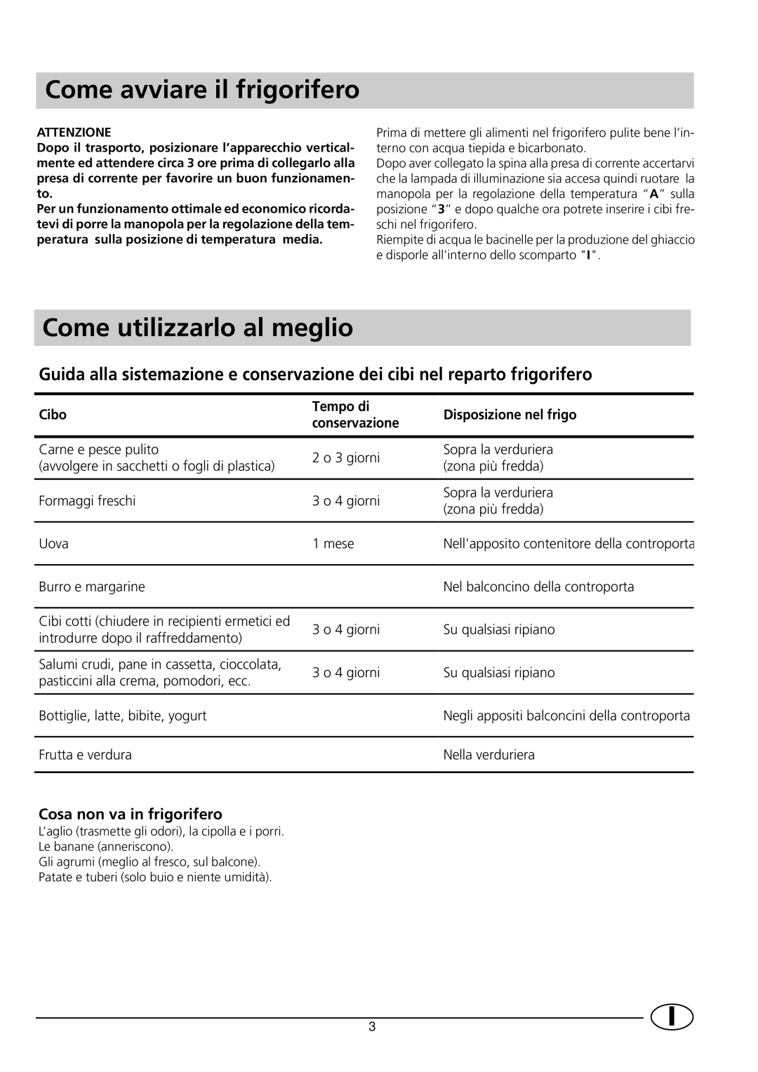 Indesit RG1142 manual Come avviare il frigorifero, Come utilizzarlo al meglio, Cosa non va in frigorifero 