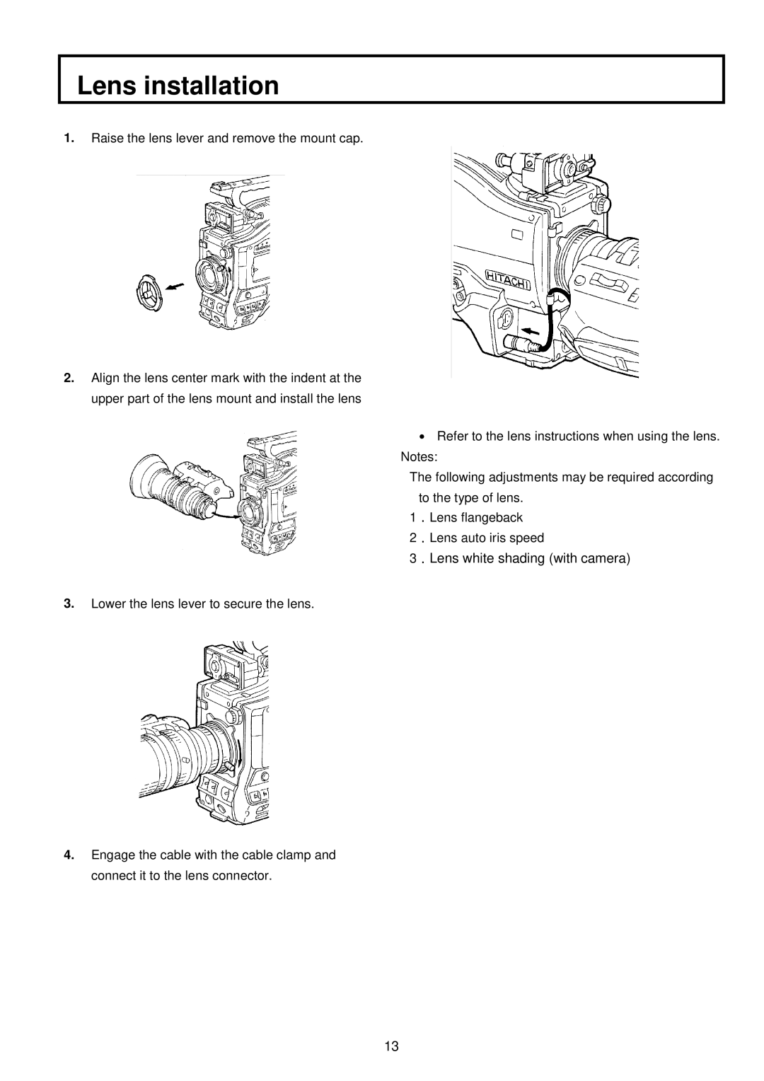 Indesit S-3000W operating instructions Lens installation, ．Lens white shading with camera 