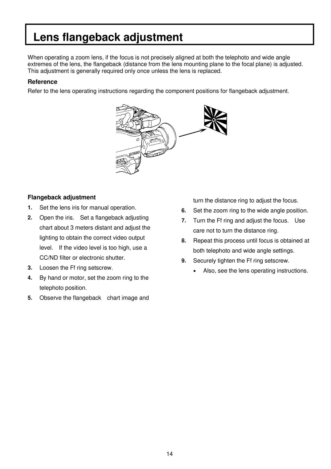 Indesit S-3000W operating instructions Lens flangeback adjustment, Reference 