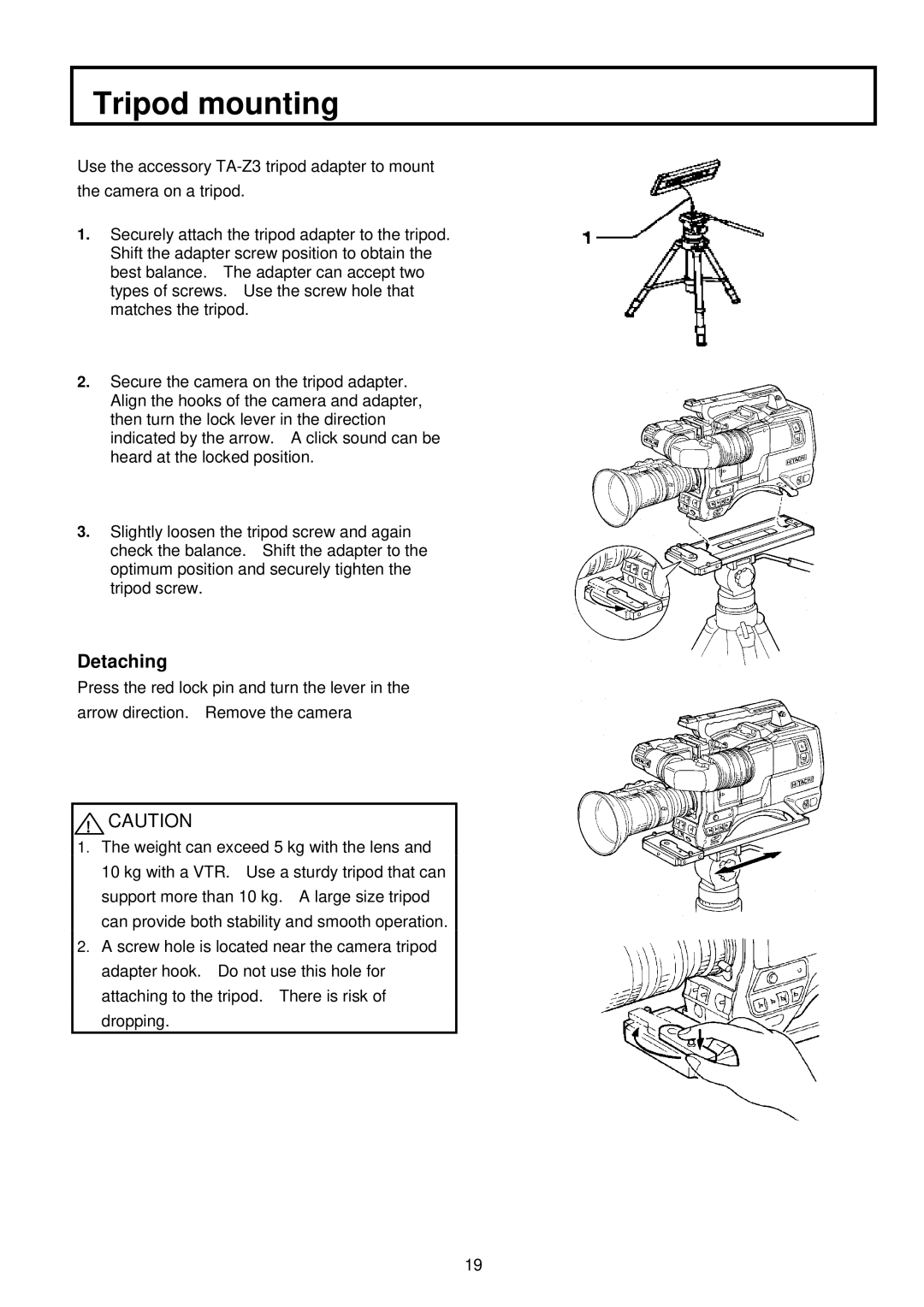 Indesit S-3000W operating instructions Tripod mounting, Detaching 