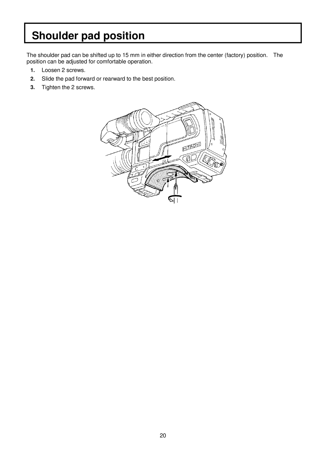 Indesit S-3000W operating instructions Shoulder pad position 