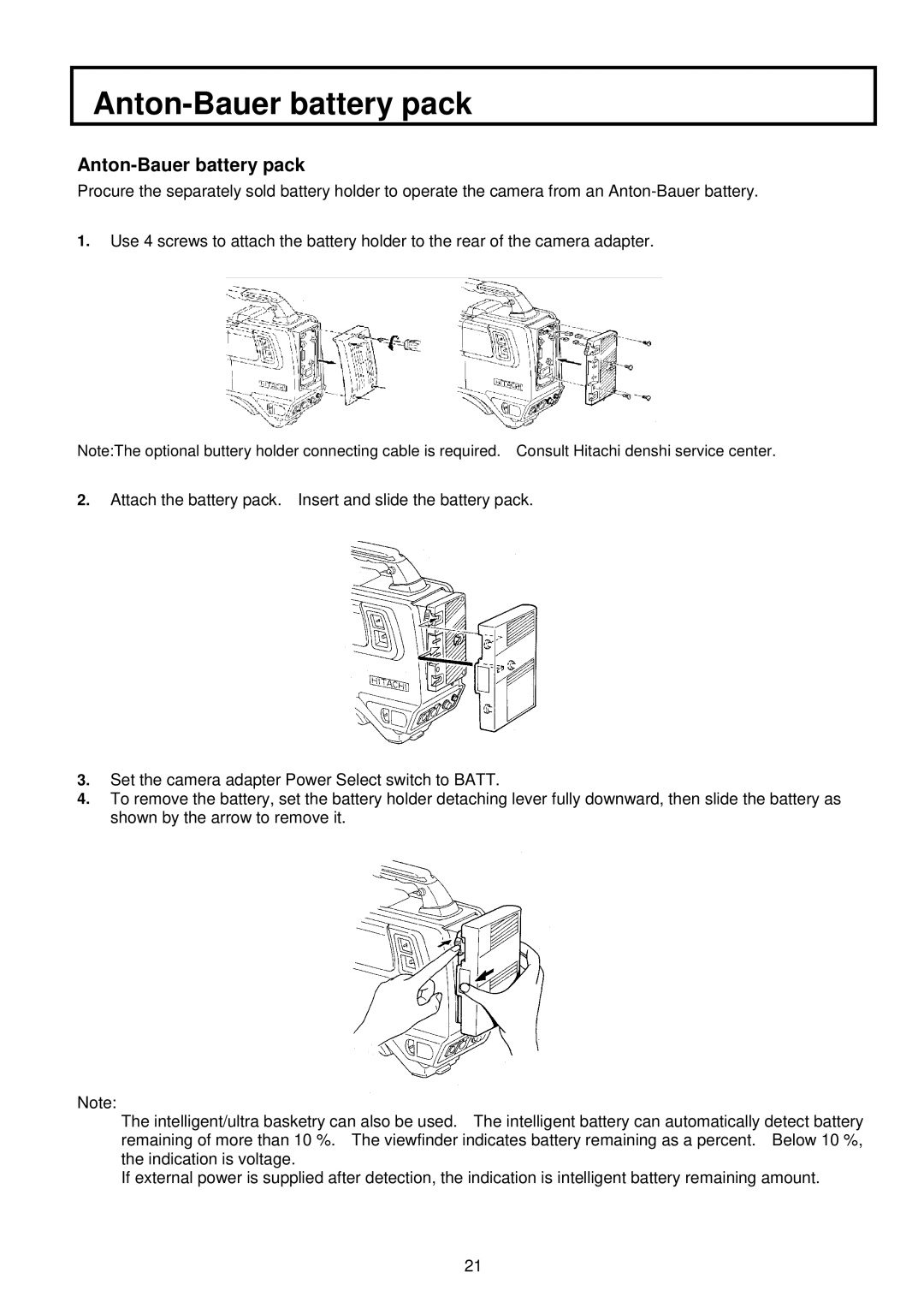 Indesit S-3000W operating instructions Anton-Bauer battery pack 