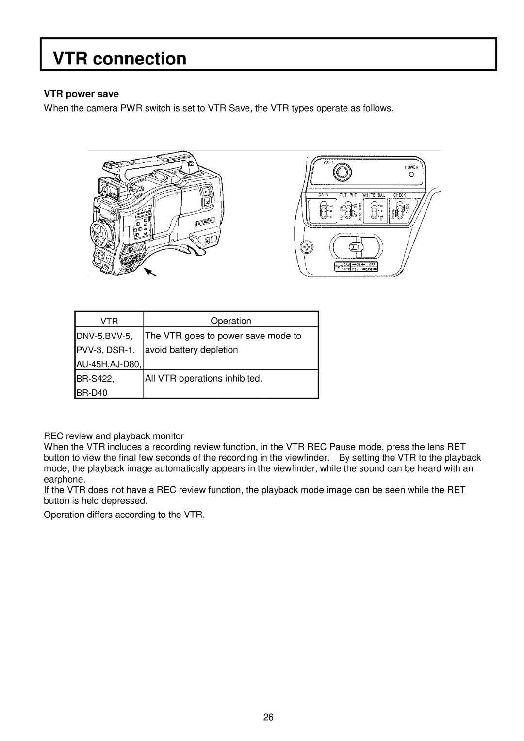 Indesit S-3000W operating instructions VTR power save, Vtr 